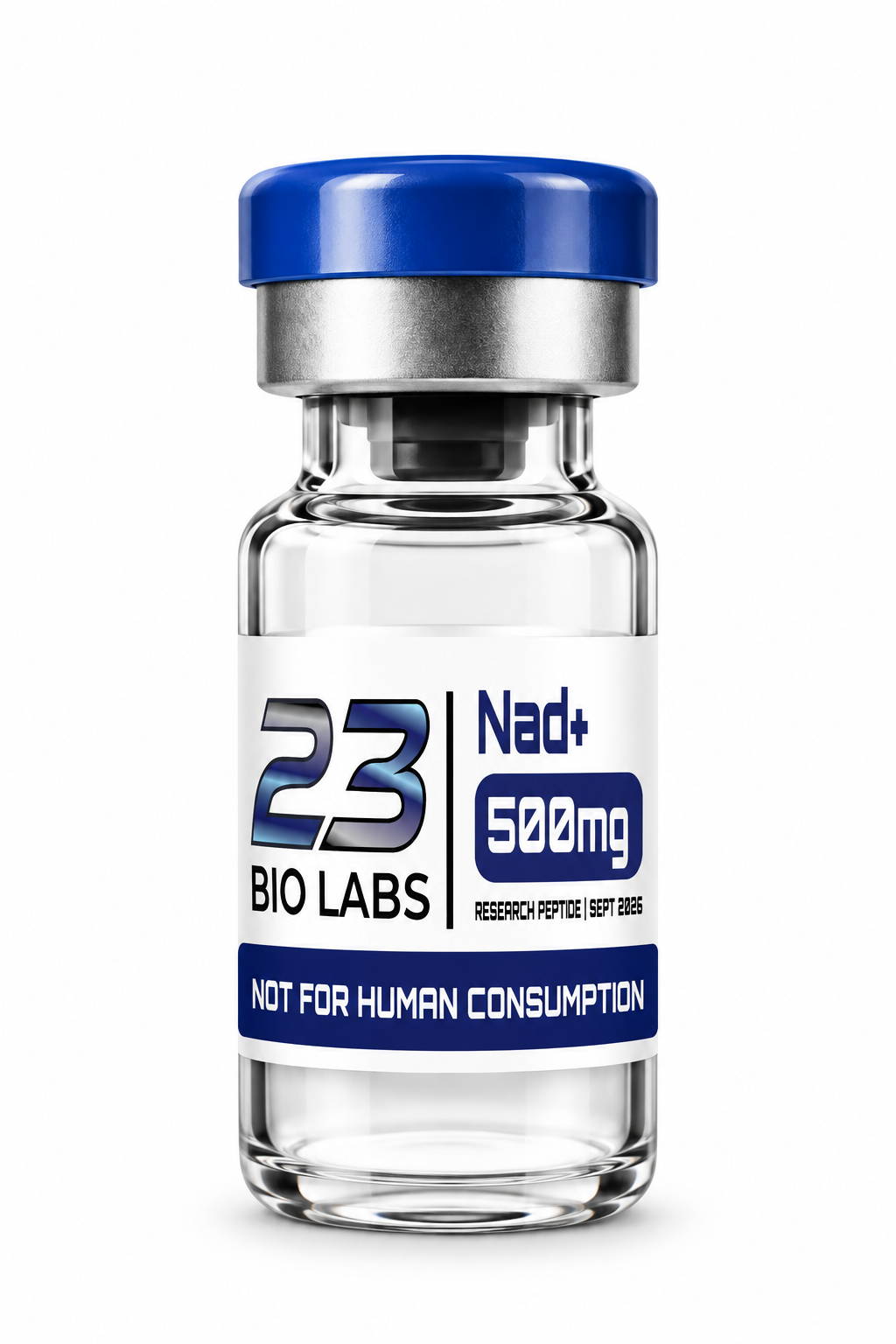 23 Bio Labs NAD+ 500 mg research product vial on a white background