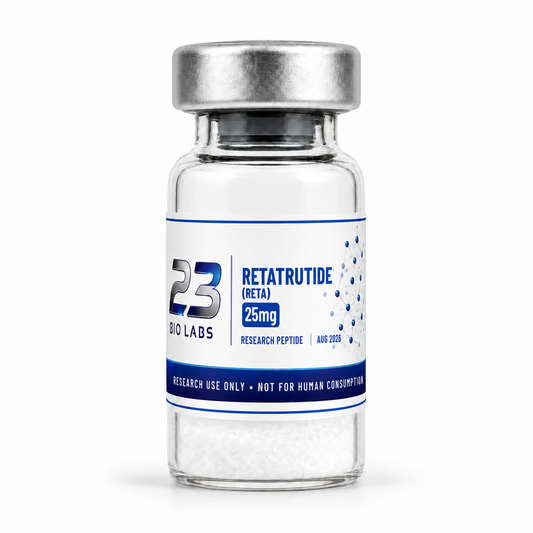 Retatrutide 25 mg research peptide vial by 23 Bio Labs