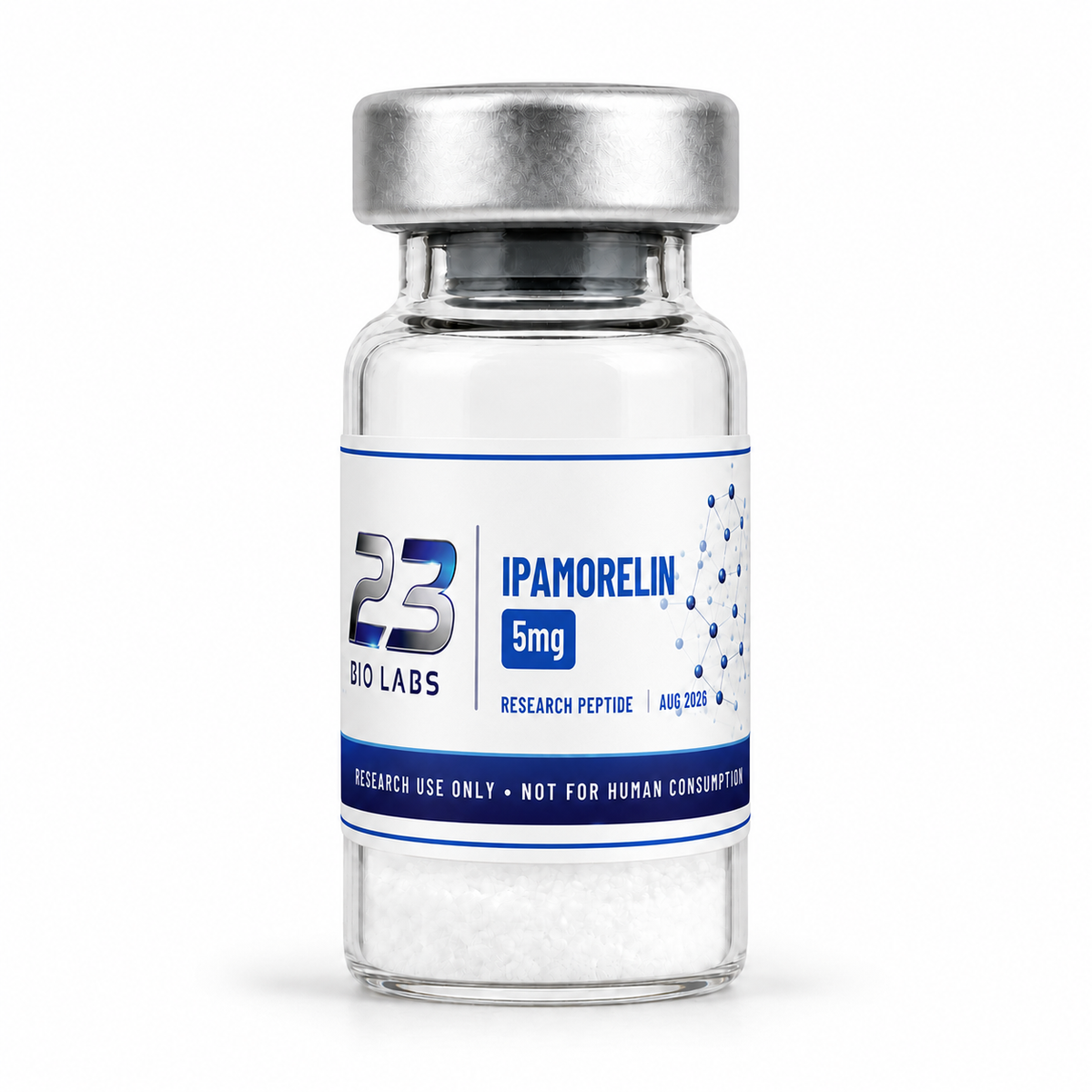 Ipamorelin 5 mg research peptide vial by 23 Bio Labs